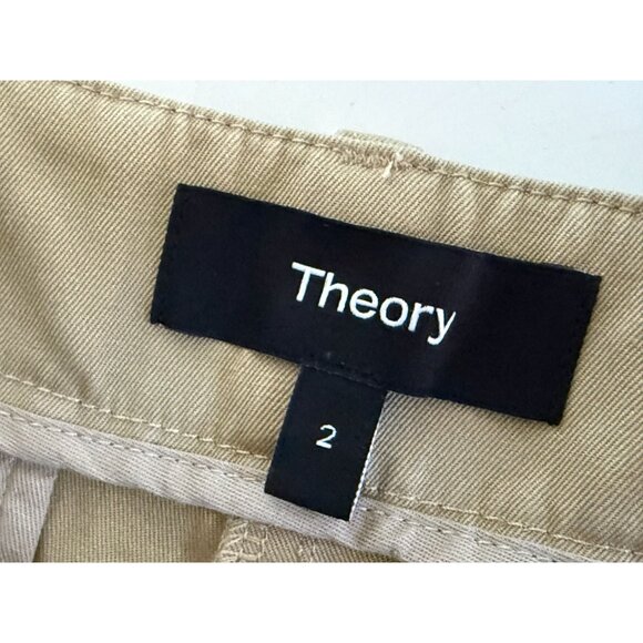 Theory Womens Classic Cotton Blend Khaki Pants Size 2 With Back Flap Pockets & B - Picture 5 of 9